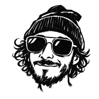 retrato desenhado de felipe duarte, de gorro e óculos escuros